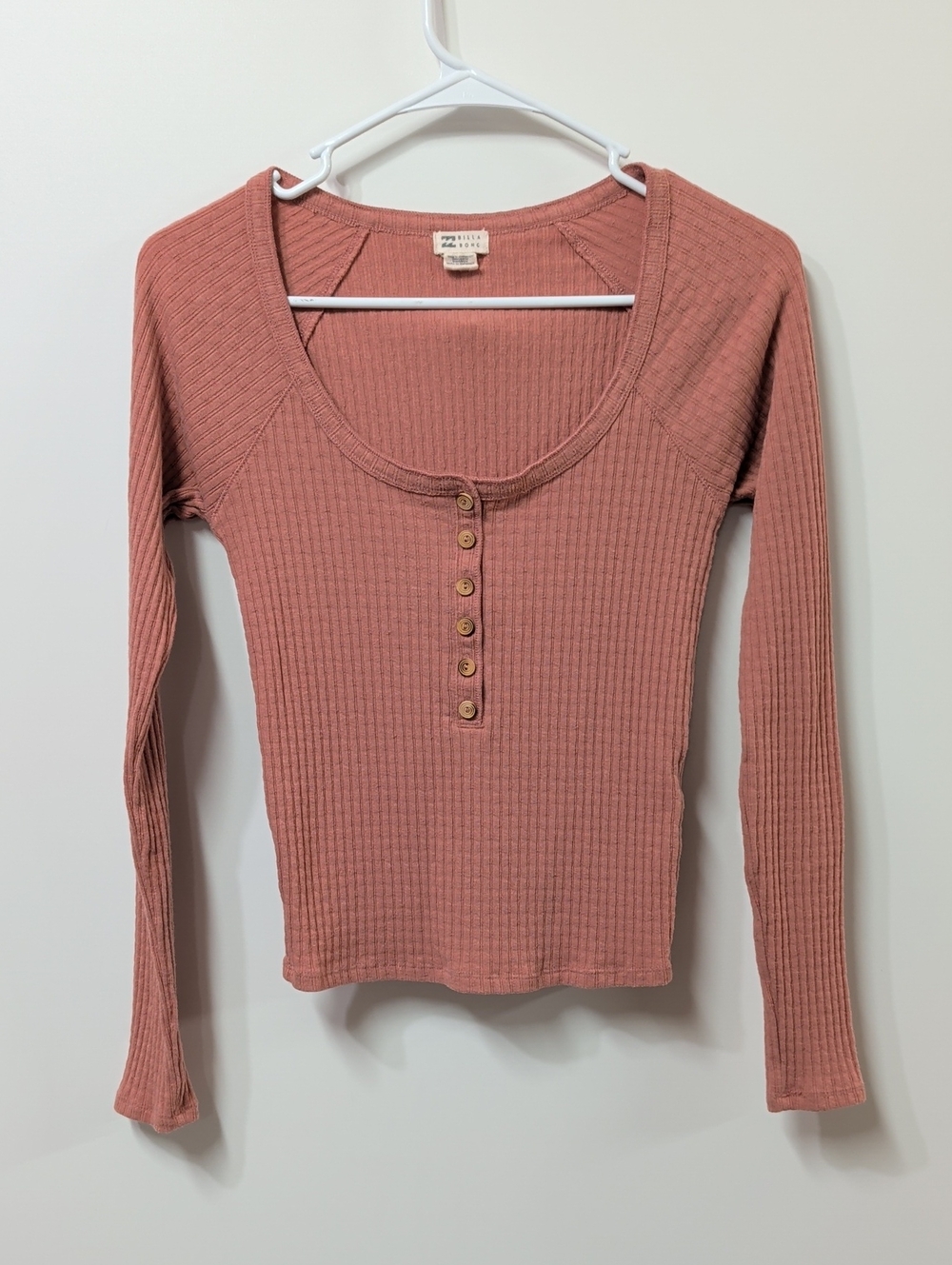 Billabong Dusty Pink Call Me Rib Long Sleeve Henley Top